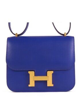 Hermes Constance 3 Mini 18 Blue Electric Gold Tadelakt Shoulder Bag